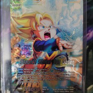 Staunch Striker Son Goten, Dragon Ball Super, Promotional Leader Card, Etched